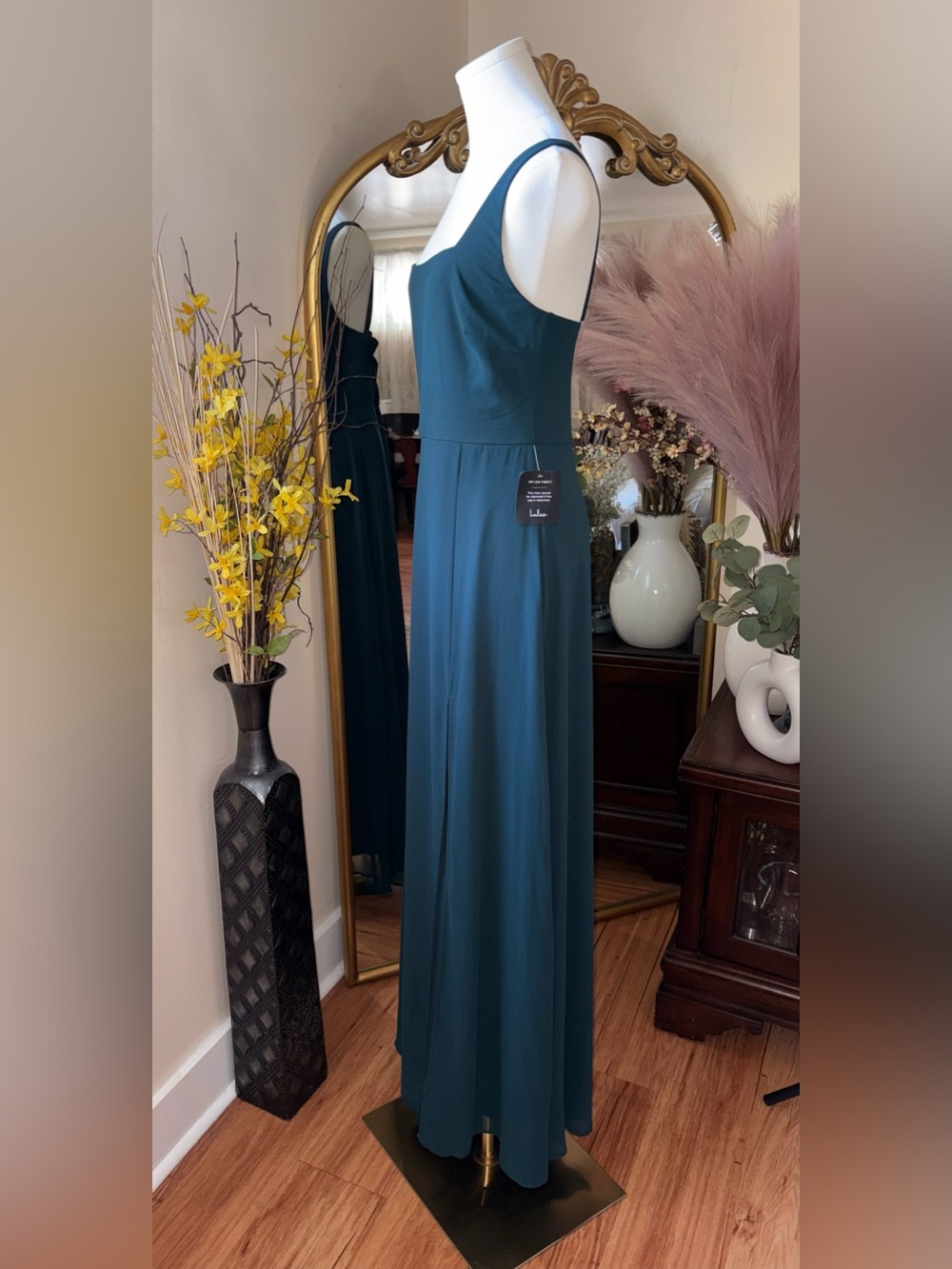 Lulus Sleeveless Teal Square-Neck Maxi Dress NWT Large - Picture 7 of 11